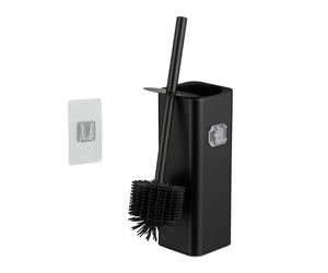 Escobilla de Inodoro Relaxdays para Montaje en Pared, Adhesiva, 36,5 x 9,5 x 10,5 cm, con Soporte, Negra