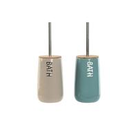 Escobilla para el Baño Home ESPRIT Beige Turquesa Bambú Acero Inoxidable Dolomita 12,2 x 12,2 x 35,2 cm (2 Unidades)