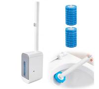 Escobilla WC con 16 Recambios, Cepillo para Inodoro Colgante sin Taladrar, Cabezales de Esponja, Soporte para Limpieza de Baño, Hogar y Hotel