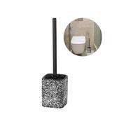 Escobilla y portaescobilla para baño - Escobilla para WC, poliresina, 10 x 37 x 10 cm, Blanco y Negro