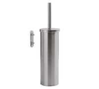 Escobillero de Pared Flip Gedy Acabado Cepillado, Acero Inoxidable, Fijación con Taladro y Tornillos, Cubo Interior Extraíble para Limpieza, 9,1x10x37,7 cm, Diseño Moderno para Baño
