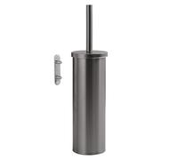 Escobillero de Pared Flip Gedy Gun Metal, Acero Inoxidable, Fijación con Taladro y Tornillos, Cubo Interior Extraíble para Limpieza, 9,1x10x37,7 cm, Diseño Moderno para Baño
