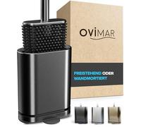 Escobillero Ovimar Falketind | Bronce | Escobilla de baño de Silicona | Escobilla de baño con ventilación | Acero Inoxidable | Bandeja de Goteo extraíble | Sólo 6 cm de Ancho
