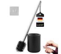 Escobillero para inodoro BARBENA, negro, con cepillo flexible 3 en 1 de material TPR elástico con soporte de pared, mango de acero inoxidable