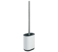 Gedy Biagio Escobillero baño WC de Pared o Suelo, espatula Silicona, Acero Inoxidable, Blanco, 9 x 9 x 39; Sin Taladro, con bioadhesivo