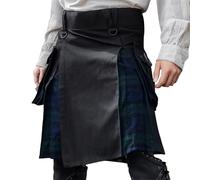 Escocia Kilt - Falda plisada escocesa para hombre, de moda, holgada, holgada, cómoda, plisada, vintage, lisa, monocolor, falda, Negro , XL