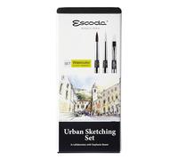 ESCODA | Acuarela| Urban Sketching Set |Set Pinceles de Viaje | 3 Pinceles de Bolsillo | Tamaño 12 | Fibra Sintética | Redondo en Punta, Plano Carrado