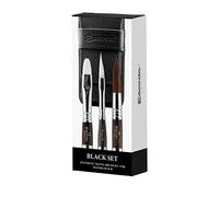 ESCODA Set 3 Pinceles Acuarela - Black Set Viaje N.16,1/4",12 Redondo Punta Espada Carrado Pelo Sintético Serie Versàtil Perla Estuche Tela Profesional Fabricado a Mano en España.