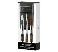 ESCODA Set 3 Pinceles Acuarela - Black Set Viaje N.16,1/4",12 Redondo Punta Espada Carrado Pelo Sintético Serie Versàtil Perla Estuche Tela Profesional Fabricado a Mano en España.