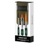 ESCODA Set 3 Pinceles Acuarela - Green Set Viaje N.4,12,16 Redondo Punta Salida Larga Carrado Pelo Sintético Serie Último Prado Barroco Estuche Tela Profesional Fabricado a Mano en España.