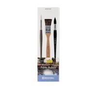 ESCODA Set 3 Pinceles Acuarela - N.12,14,14 Redondo Punta Mop Paletina Pelo Sintético Set Pablo Rubén Serie Último Perla Profesional Fabricado a Mano en España.
