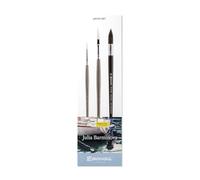 ESCODA Set 3 Pinceles Acuarela - N.6 Redondo Punta, N.1/4" Espada, N.12 Mop Pelo Sintético Set Julia Barminova Serie Perla Ultimo Profesional Fabricado a Mano en España.