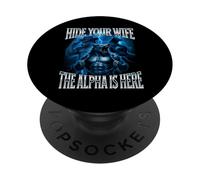 Esconde a tu Esposa El Alfa está aquí Alpha Wolf Cringy Tonto PopSockets PopGrip Adhesivo