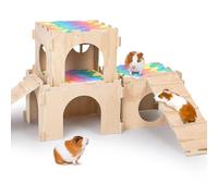 Escondite de Cobayas Extra Grande - Casa de Conejillos de Indias con Escaleras y Alfombrillas, Castillo Desmontable de Madera para Animales Pequeños