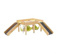 Escondite de madera con doble compartimento para cobayas con transición suave de escalera entre niveles y características de estabilidad a tierra