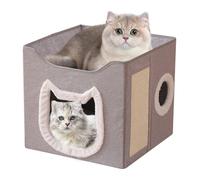 Escondite para gatos | Casa plegable para mascotas, caseta plegable para perros, dos pisos, gran cueva, cama, refugio con tabla para rascar y pelota, para gatos, perros, mascotas, interior y exterior