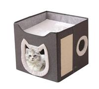 Escondite para gatos, muebles plegables para refugio de animales, cama grande y acogedora de 2 capas con almohadilla para arañazos y bola para gatos, perros, mascotas, interior, hogar y exterior