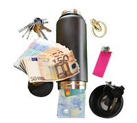 Escondite secreto en botella aluminio negro con doble fondo suficiente para tarjeta bancaria, llave de dinero