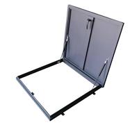 Escotilla comercial de acceso al techo, 60 x 60 cm, color gris, incluye mango de gas y sello de goma, perfecto para ventilación en hogares y edificios industriales.