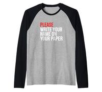 Escriba el Nombre en su Maestro de Escuela de Papel Camiseta Manga Raglan