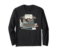 Escritor Retro Máquina de Escribir Autor Novelista Poeta Escritura Graciosa Manga Larga