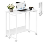 Relaxdays Mesa de Escritorio Plegable con 6 Ruedas, Mesa de Trabajo, Ahorro Espacio, 75x80x50 cm, Metal Blanco