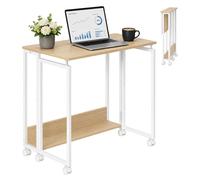Relaxdays Escritorio Plegable, 6 Ruedas, para Ordenador, Ahorra Espacio, 75x80x50 cm, Madera Blanco Natural