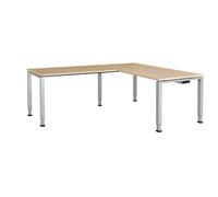 Escritorio, acoplado, patas de tubo cuadrado/rectangular mauser, altura 760/850 mm, con mesa adicional en ángulo