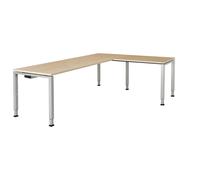 Escritorio, acoplado, patas de tubo cuadrado/rectangular mauser, altura 760/850 mm, con mesa adicional en ángulo