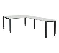 Escritorio, acoplado, patas de tubo cuadrado/rectangular mauser, altura 760/850 mm, con mesa adicional en ángulo