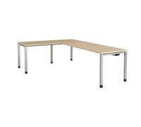 Escritorio, acoplado, patas de tubo cuadrado/rectangular mauser, altura 760/850 mm, con mesa adicional en ángulo