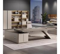 Escritorio administrativo de lujo en forma de L: amplio escritorio de madera maciza para computadora, estación de trabajo administrativa moderna y sencilla (adecuada para oficina y estudio).