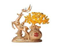 Escritorio Adorno de ciervo la fortuna for el hogar, árbol del dinero citrino, decoración for entrada sala estar y enfriador vino Decoración(Gold)