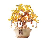 Escritorio Adorno for el árbol de la fortuna, citrino con lingote oro, ideal for entrada sala estar y como enfriador vino Decoración(Beige)