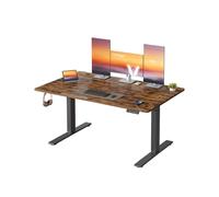 Escritorio ajustable 140 x 80 cm con recordatorio y carga integrada Marrón Rústico