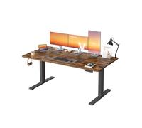 VASAGLE Escritorio Ajustable en Altura, 160 x 80 cm, Puerto USB-C, Estante para Regleta Eléctrica, Recordatorio de Sedentarismo, 3 Botones de Memoria, para Oficina, Marrón Rústico LSD146KD02