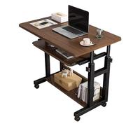 Escritorio ajustable con ruedas para computadora con bandeja extraíble para teclado y estante de almacenamiento, pequeño escritorio móvil con ruedas para oficina en casa (marrón, 31.5 x 17.7 pulgadas)