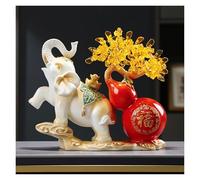 Escritorio Árbol del dinero de cristal citrino sobre estatua calabaza elefante dorada, árbol bonsái piedra preciosa grande, Feng Shui for energía positiva riqueza, decoración hogar Decoración(Red)