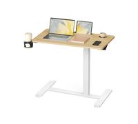 VASAGLE Escritorio con Ruedas, Mesa Auxiliar, Tablero de 80 x 45 cm, Altura Ajustable, 2 Portavasos, Ranura para Teléfono Móvil o Tableta, Roble Dorado LSD601YA01