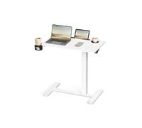 VASAGLE Escritorio con Ruedas, Mesa Auxiliar, Tablero de 70 x 40 cm, Altura Ajustable, 2 Portavasos, Ranura para Teléfono Móvil o Tableta, Blanco Nube LSD600W01