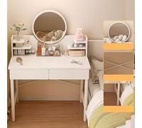 Escritorio blanco moderno con espejo y 2 cajones, tocador de maquillaje para oficina en casa, mueble compacto de 60/80 cm, mesa de escritura elegante, diseño que ahorra espacio, perfecto para espacios