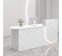 Escritorio blanco moderno con iluminación suave, diseño que ahorra espacio para pequeñas empresas y recepcionistas, mesa elegante para una eficiencia y estilo óptimos.