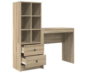Escritorio Buck roble Sonoma compacto, 6 compartimentos, 2 cajones, tablero de partículas resistente