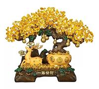 Escritorio Ciervo Feng Shui Crystal Fortune Money Tree Bonsai Decoración Adorno for traer riqueza, suerte, prosperidad, éxito Decoración(Medio)