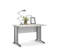WELL HOME MOBILIARIO & DECORACIÓN E+H7:AG7scritorio Combinado TER Acero Gris Plata y Blanco/Roble Patinado 120x80x75 cm/Mesa de Despacho con Panel Modesty para Oficina en Casa