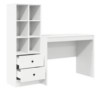 Escritorio compacto Monstera blanco mate con estantería modular, 2 cajones y 6 compartimentos