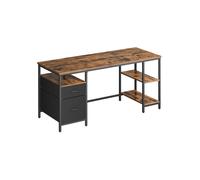 VASAGLE Escritorio, Mesa de Ordenador, Mesa de Oficina, con 3 Estantes, 2 Cajones, 60 x 160 x 76 cm, para Oficina, Salón, Estilo Moderno, Marrón Rústico y Negro Mate LWD105K01