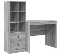 Escritorio con espacio de almacenamiento, 2 piezas, gris Sonoma, 90 x 50 x 76 cm, juego de escritorio para salón de madera, ahorra espacio y funcional, ideal para oficinas en casa y espacios pequeños