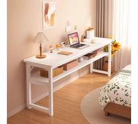 Escritorio Consola Estrecho con Estante de Almacenamiento, Marco de Acero con Tapa de Madera Maciza, Mesa Auxiliar Estable for Dormitorio, Sala de Estar, Oficina en Casa(140x40x75cm/55x15x29in)