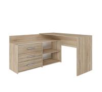 CDF Escritorio Dany de Roble Sonoma con 3 Cajones Estante y Nichos Escritorio de Ordenador para Oficina en Casa Habitación Infantil y Juvenil 120x50x76 cm